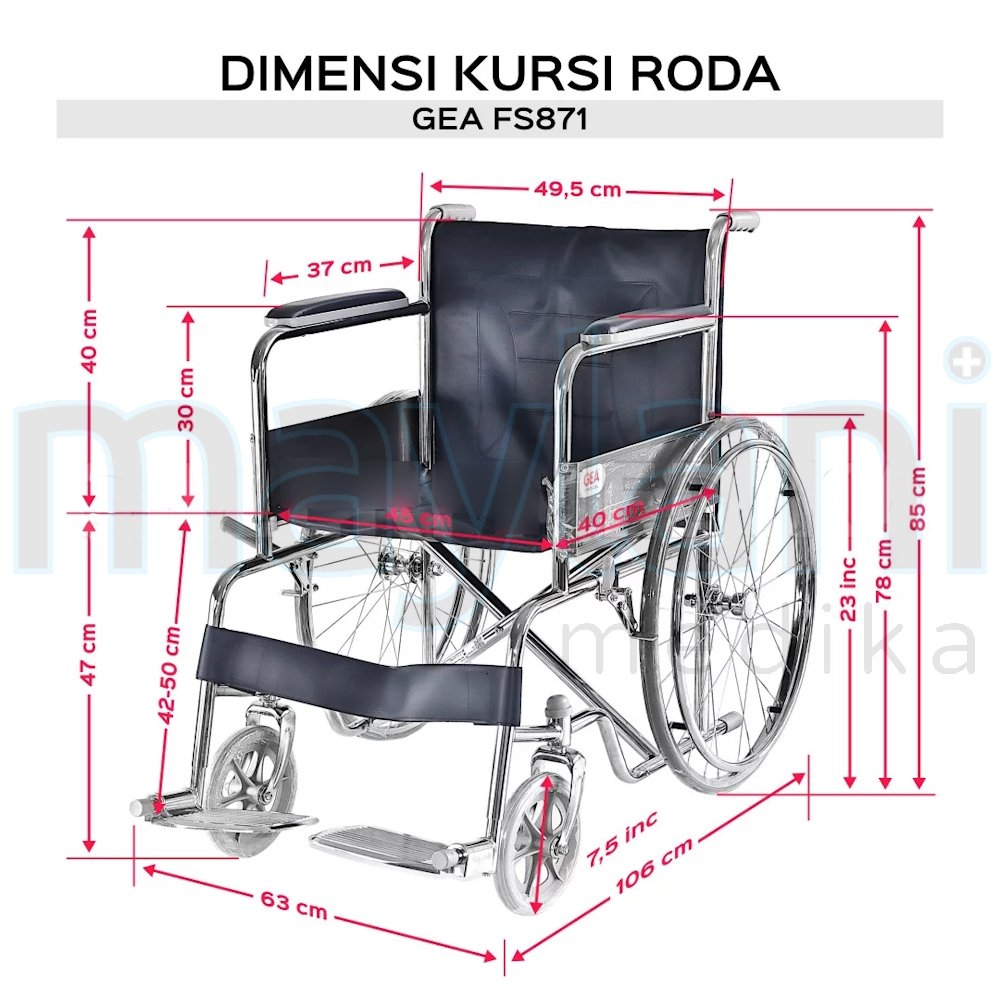 GEA Kursi Roda Standar Rumah Sakit FS 871 Solid Chrome Steel - Gambar 3
